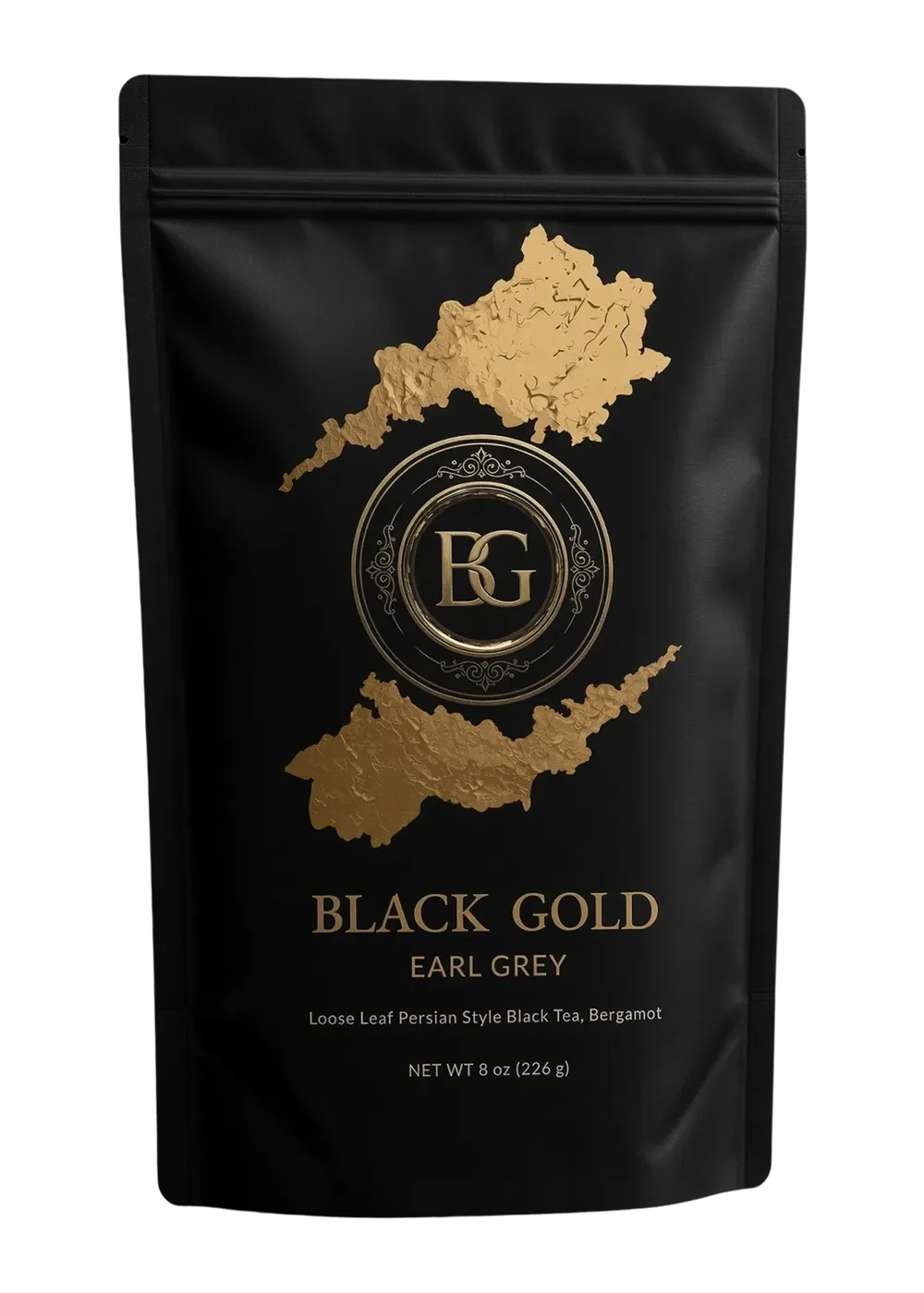 Black Gold Earl Grey 8 oz bag, front